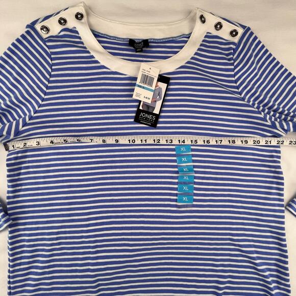 FLEUR | NWT XL Blue White Striped 3/4 Sleeve Button Crew Neck Shirt Top - Picture 5 of 7